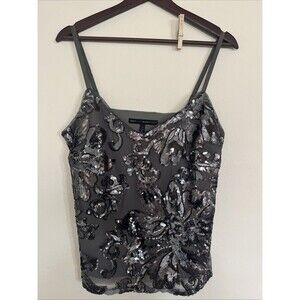 WHBM White House Black Market Sequin Mesh V Neck Floral Adjustable Strap Tank S